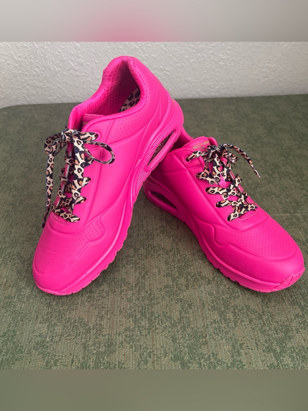 Skechers Women's Vibrant Hot Pink Platform Sneakers with Leopard Laces
